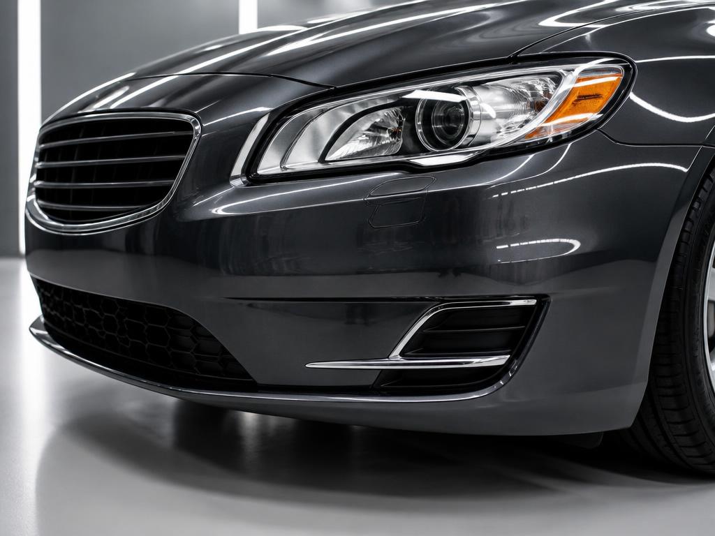 The same front bumper after panel repair and respray